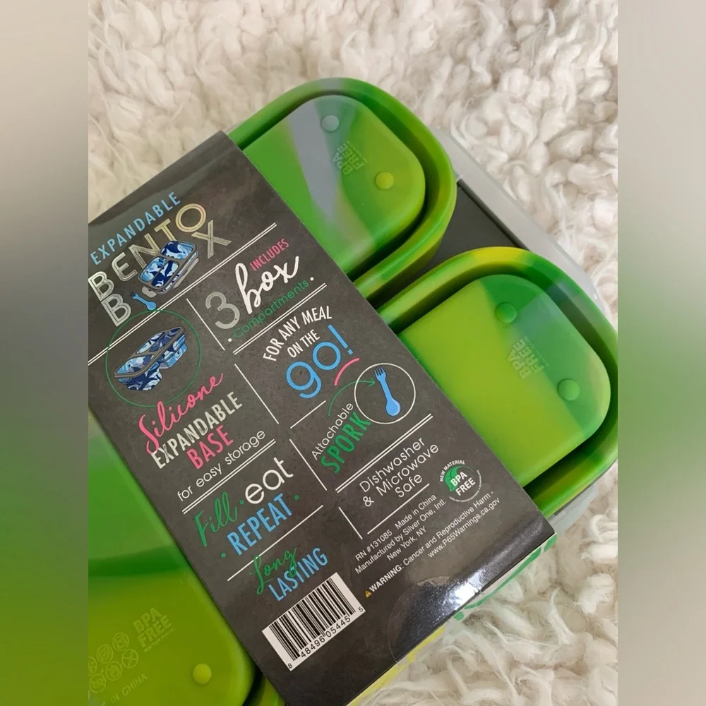 New Eco One Green Tie Dye Swirl BPA Free Expandable Bento Box 3 compartments - Picture 3 of 3